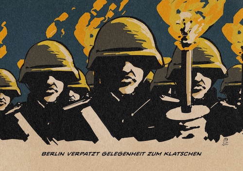 Cartoon: Zeitumstellung (medium) by Guido Kuehn tagged berlin,zapfenstreich,demokratie,parlamentarismus,zivilgesellschaft,militarismus,afghanistan,krieg,fackelzug,berlin,zapfenstreich,demokratie,parlamentarismus,zivilgesellschaft,militarismus,afghanistan,krieg,fackelzug