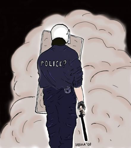 Cartoon: POLICE? (medium) by oursoula tagged athens,riot,protest,killing,police,2008