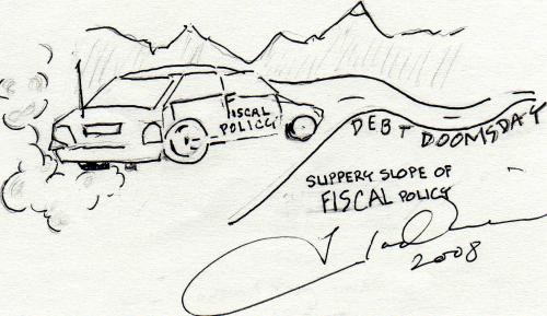 Cartoon: Slippery Slope of Fiscal Policy (medium) by dogbreath tagged economics,fiscal,policy,logic