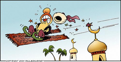 Cartoon: Flying Ouch (medium) by gnurf tagged gnurf,flying,carpet,nuts,aladdin