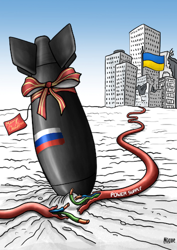 Cartoon: Christmas gift (medium) by miguelmorales tagged russia,ukraine,energy,infrastructure,attacks,russia,ukraine,energy,infrastructure,attacks