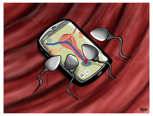Cartoon: Technology (medium) by miguelmorales tagged sperm,gps,vagina,cell,sperm,gps,vagina,cell,mobile