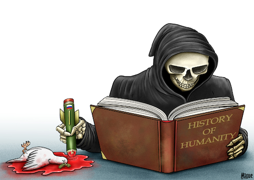 Cartoon: Written in blood (medium) by miguelmorales tagged war,putin,ukraine,crisis,conflict,death,massacre,blood,war,putin,ukraine,crisis,conflict,death,massacre,blood