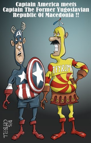 Cartoon: Captain America meets... ! (medium) by campbell tagged captain,america,super,hero,macedonia,parody