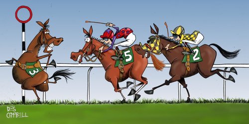 Cartoon: Forgot something? (medium) by campbell tagged horse,racing,turf,sport,of,kings,jockey