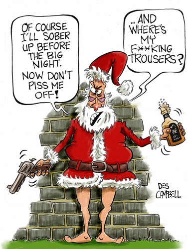 Cartoon: Secret Santa (medium) by campbell tagged father,christmas,santa,claus,drunk,festive