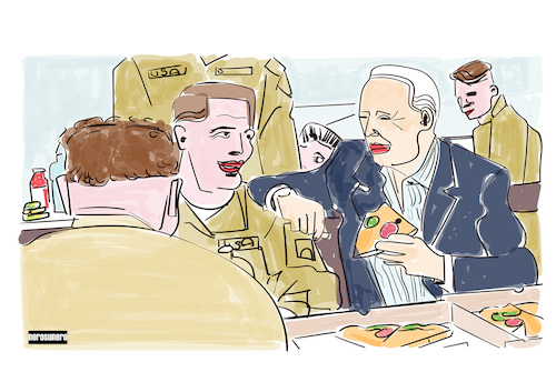 Cartoon: Il Bivacco (medium) by nerosunero tagged biden,ukraine,pizza,army,soldiers,campfire,warsaw