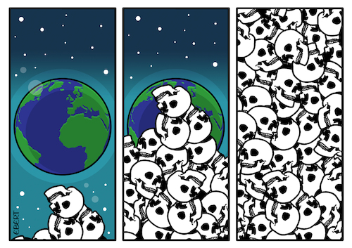 Cartoon: Escalation (medium) by Enrico Bertuccioli tagged war,worldwar,atomicwar,nuclearwar,atomicbomb,bombing,military,victims,civilianvictims,death,life,security,safety,ccvilization,earth,world,newworldorder,political,politicalcartoon,politicalcartoons,editorialcartoon,war,worldwar,atomicwar,nuclearwar,atomicbomb,bombing,military,victims,civilianvictims,death,life,security,safety,ccvilization,earth,world,newworldorder,political,politicalcartoon,politicalcartoons,editorialcartoon
