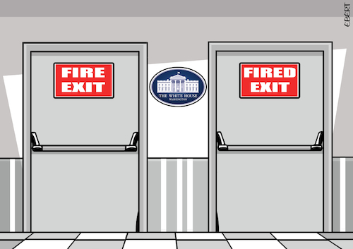 Cartoon: Fired exit (medium) by Enrico Bertuccioli tagged trump,donaldtrump,government,usgovernment,whitehouse,authocracy,authoritarian,authoritariangovernment,administration,trumpadministration,political,politicalcartoon,politicalcartoons,editorialcartoon,editorialcartoons,trump,donaldtrump,government,usgovernment,whitehouse,authocracy,authoritarian,authoritariangovernment,administration,trumpadministration,political,politicalcartoon,politicalcartoons,editorialcartoon,editorialcartoons