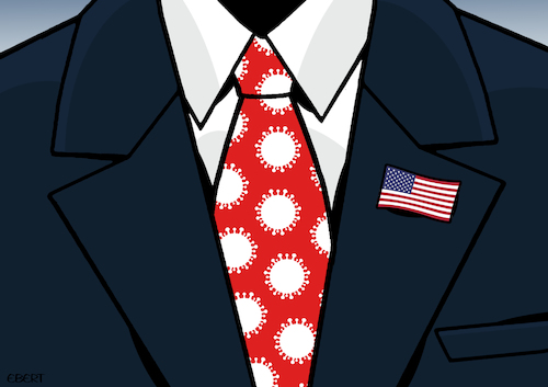 Cartoon: New POTUS tie (medium) by Enrico Bertuccioli tagged trump,potus,government,president,usa,gop,republican,elections,virus,covid19,flu,influence,disease,political,policy,leadership,global,world,rally,health,safety,medicine