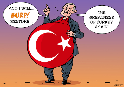 Cartoon: President Erdogan (medium) by Enrico Bertuccioli tagged erdogan,government,turkey,autocracy,preaident,islam,islamic,leadership,authoritarianism,economy,power,business,democracy,inflation,money,developement