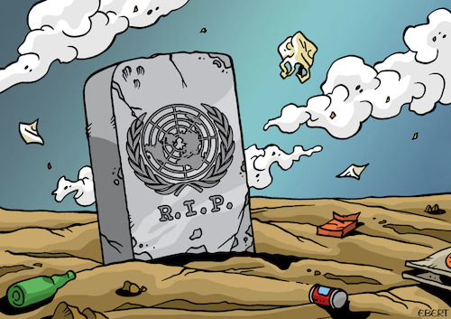 Cartoon: R.I.P United Nations (medium) by Enrico Bertuccioli tagged unitednations,un,war,worldwar,dialogue,peace,peacetalks,diplomacy,worldcrisis,political,politicalcartoon,politicalcartoons,editorialcartoon,unitednations,un,war,worldwar,dialogue,peace,peacetalks,diplomacy,worldcrisis,political,politicalcartoon,politicalcartoons,editorialcartoon