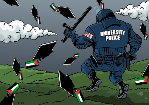 Cartoon: US university police (medium) by Enrico Bertuccioli tagged demostrations,propalestine,graduation,graduationceremonies,uspolice,policeuniversity,usuniversities,policerepression,repression,gaza,palestine,israel,universities,students,studentsprotest,gazawar,americanuniversities,political,politicalcartoon,editorialcartoon,demostrations,propalestine,graduation,graduationceremonies,uspolice,policeuniversity,usuniversities,policerepression,repression,gaza,palestine,israel,universities,students,studentsprotest,gazawar,americanuniversities,political,politicalcartoon,editorialcartoon