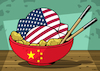 Cartoon: Chinese food (small) by Enrico Bertuccioli tagged unitedstates,china,trades,tariffs,exporttariffs,importtariffs,hightariffs,tariffswar,business,economy,money,commerce,retaliation,bond,treasurybonds,debt,usdebt,political,politicalcartoon,editorialcartoon