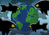 Cartoon: Nuclear sharks (small) by Enrico Bertuccioli tagged otan,nato,un,atomic,nuclear,menace,threat,russia,usa,putin,government,political,ukraine,invasion,power,authoritarianism,dictatorship,empire,imperialism,world,global,civilization,destruction,armageddon,nightmare,energy