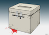 Cartoon: The dictator ballot box (small) by Enrico Bertuccioli tagged vote,elections,political,dictatorship,dictator,autocrat,authoritarianism,leadership,government,democracy,power,control,abuse,repression,society,voters,ballot,ballotbox,baton