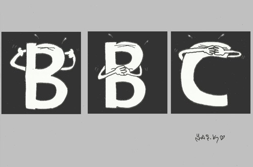 Cartoon: BBC scandal-three monkeys (medium) by yasar kemal turan tagged monkeys,three,scandal,bbc