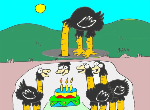 Cartoon: birthday (medium) by yasar kemal turan tagged birthday,love,ostrich