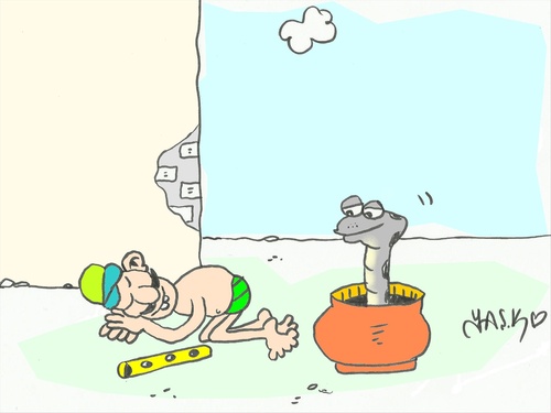 Cartoon: break (medium) by yasar kemal turan tagged break,fakir,cobra,love,sleep