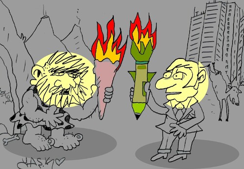 Cartoon: confrontation (medium) by yasar kemal turan tagged confrontation