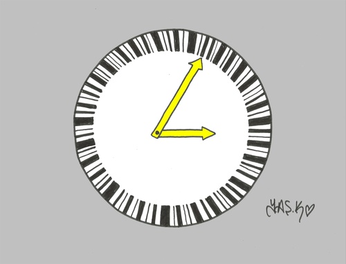 Cartoon: consumption (medium) by yasar kemal turan tagged consumption,economy,crisis,hours,barcode