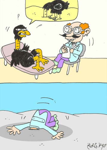 Cartoon: curiosity (medium) by yasar kemal turan tagged curiosity,psychiatrist,ostrich,love