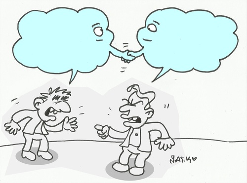 Cartoon: tolerance-azizlik (medium) by yasar kemal turan tagged tolerance,fight,dialogue