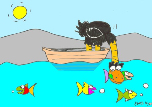 Cartoon: fishing season (medium) by yasar kemal turan tagged sea,ostrich,fish
