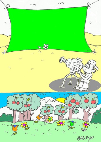 Cartoon: green curtain (medium) by yasar kemal turan tagged green,curtain