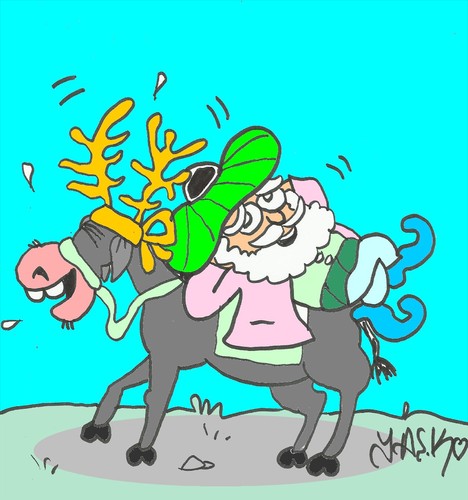 Cartoon: happy birthday (medium) by yasar kemal turan tagged happy,deer,birthday,nasreddin,hodja,donkey,noel,love