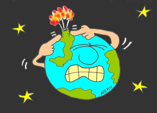 Cartoon: acne (medium) by yasar kemal turan tagged world,volcano,headache,acne