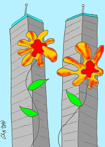 Cartoon: innocence (medium) by yasar kemal turan tagged centre,trade,world,11attack,september,innocence,flower,american