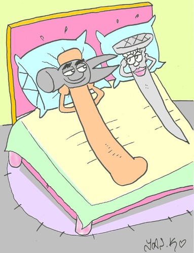 Cartoon: Not war make love! (medium) by yasar kemal turan tagged bed,after,shag,nail,hammer