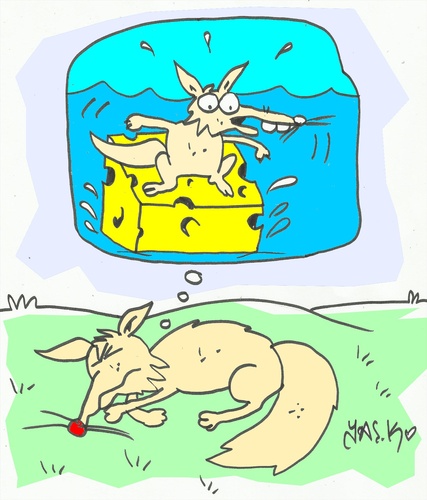 Cartoon: love of cheese (medium) by yasar kemal turan tagged love,cheese,fox