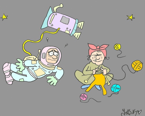 Cartoon: love of knitting (medium) by yasar kemal turan tagged love,of,knitting,ball,space,astronaut