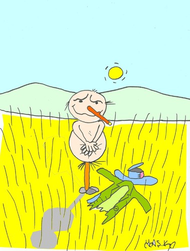 Cartoon: naked (medium) by yasar kemal turan tagged naked,scarecrow,crop,field,dress