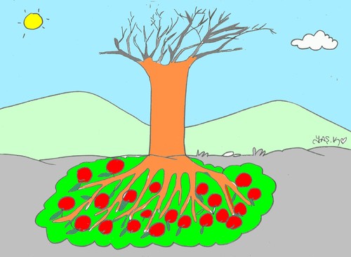 Cartoon: natural balance (medium) by yasar kemal turan tagged natural,balance,tree,apple,nature