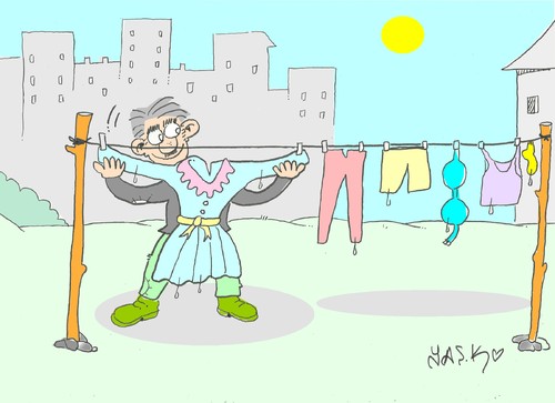 Cartoon: new love-Titanic (medium) by yasar kemal turan tagged dress,clothing,washing,titanic,love,new