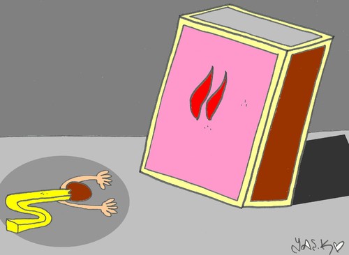 Cartoon: obedience (medium) by yasar kemal turan tagged fire,match,obedience,matches