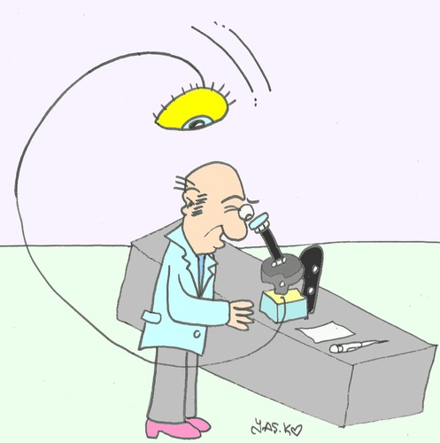 Cartoon: osservazione (medium) by yasar kemal turan tagged osservazione,microscopio,occhio,prova
