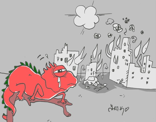Cartoon: pain (medium) by yasar kemal turan tagged pain,war,crime,against,humanity,chameleon,blood