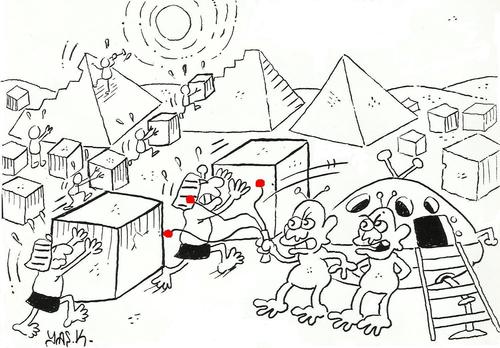 Cartoon: pyramids and ufo (medium) by yasar kemal turan tagged ufo,and,pyramids