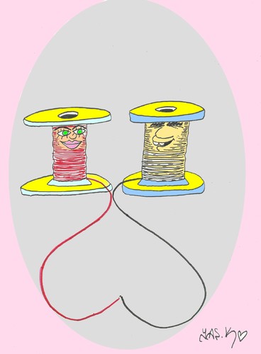 Cartoon: reel love (medium) by yasar kemal turan tagged women,lady,man,yarn,love,reel