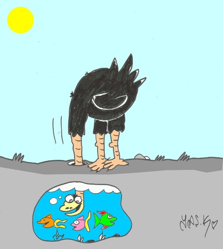 Cartoon: surprise (medium) by yasar kemal turan tagged sea,fish,love,ostrich,surprise