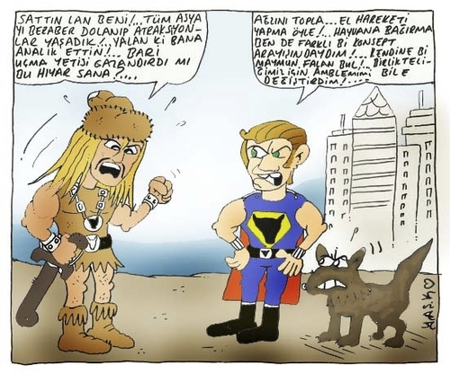 Cartoon: Tarkan and superman (medium) by yasar kemal turan tagged superman,and,tarkan