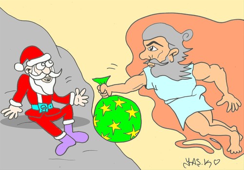 Cartoon: task (medium) by yasar kemal turan tagged father,christmas,gift,adam,deity,task,love