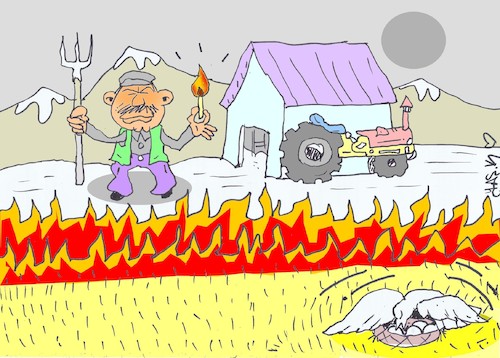 Cartoon: to burn stubble (medium) by yasar kemal turan tagged to,burn,stubble