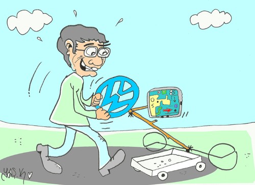 Cartoon: wolsvagen and bill-gates (medium) by yasar kemal turan tagged microsoft,navigation,computer,comdex,billgates,and,wolsvagen