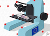 Cartoon: Under the microscope (small) by Emanuele Del Rosso tagged astrazeneca,vaccine,eu,uk,coronavirus