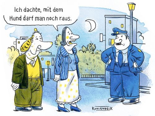 Cartoon: Ausgangssperre (medium) by Thomas Kuhlenbeck tagged corona,ausgangssperre,virus,coronamaßnahmen,hund,polizist,überprüfung,nacht,corona,ausgangssperre,virus,coronamaßnahmen,hund,polizist,überprüfung,nacht